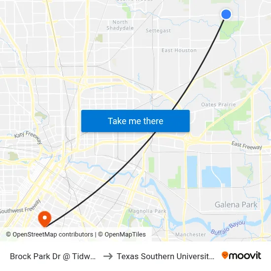 Brock Park Dr @ Tidwell Rd to Texas Southern University REC map