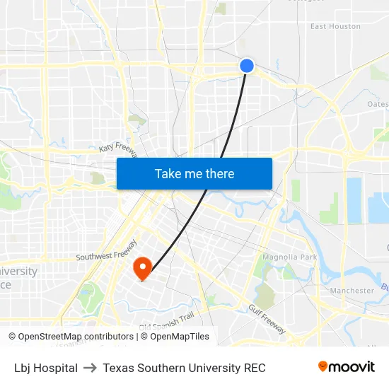 Lbj Hospital to Texas Southern University REC map