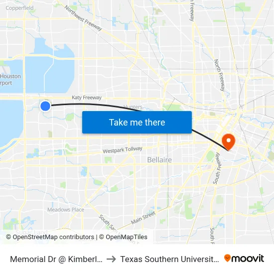 Memorial Dr @ Kimberley Ln to Texas Southern University REC map