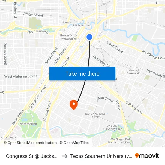 Congress St @ Jackson St to Texas Southern University REC map