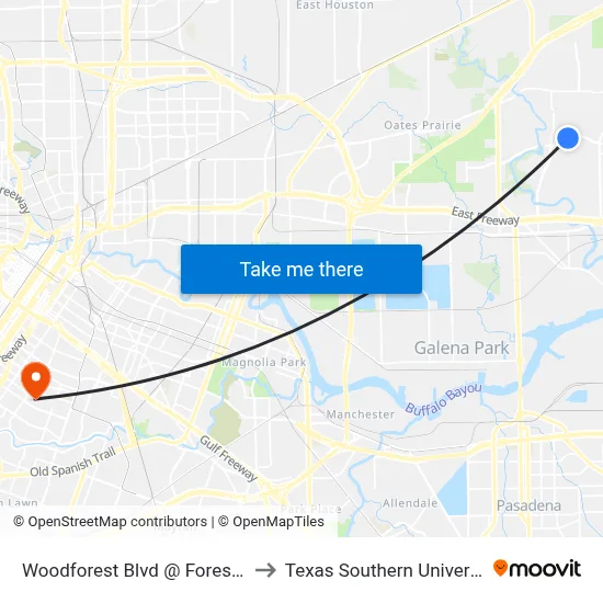 Woodforest Blvd @ Forestwood Dr to Texas Southern University REC map