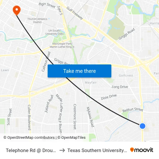 Telephone Rd @ Drouet St to Texas Southern University REC map