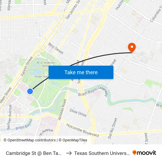 Cambridge St @ Ben Taub Loop to Texas Southern University REC map