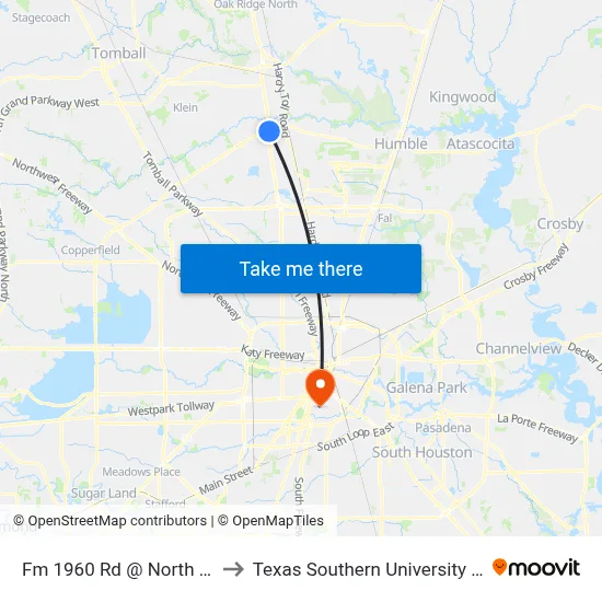 Fm 1960 Rd @ North Fwy to Texas Southern University REC map