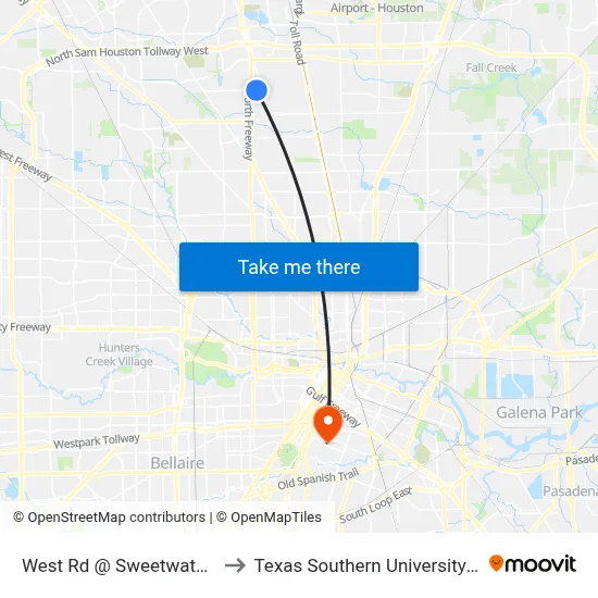 West Rd @ Sweetwater Ln to Texas Southern University REC map