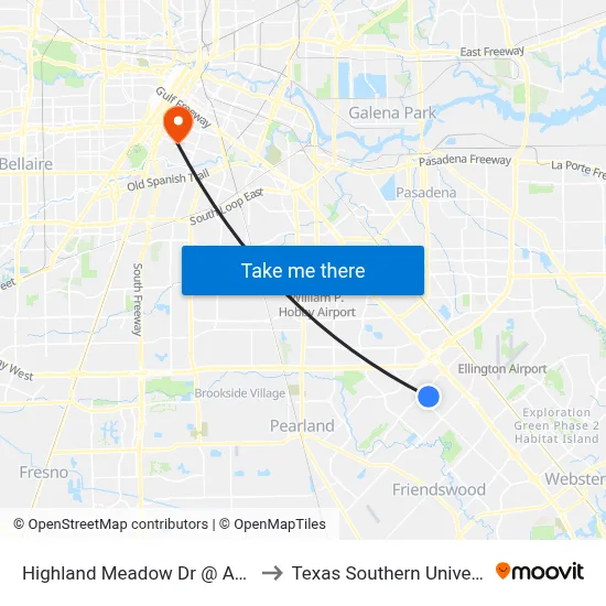 Highland Meadow Dr @ Astoria Blvd to Texas Southern University REC map