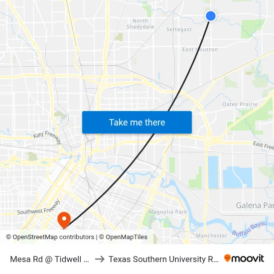 Mesa Rd @ Tidwell Rd to Texas Southern University REC map