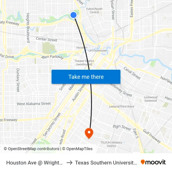 Houston Ave @ Wrightwood to Texas Southern University REC map