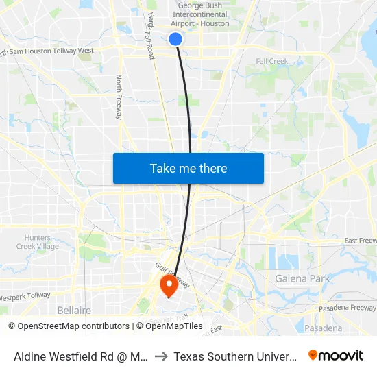 Aldine Westfield Rd @ Marvel Dr to Texas Southern University REC map