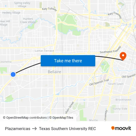 Plazamericas to Texas Southern University REC map