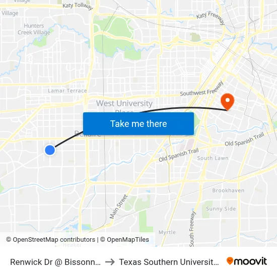 Renwick Dr @ Bissonnet St to Texas Southern University REC map