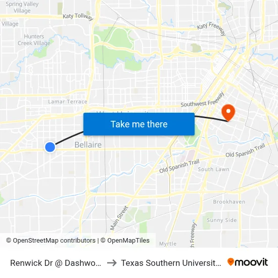 Renwick Dr @ Dashwood Dr to Texas Southern University REC map