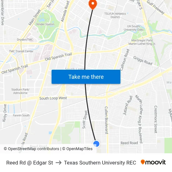 Reed Rd @ Edgar St to Texas Southern University REC map