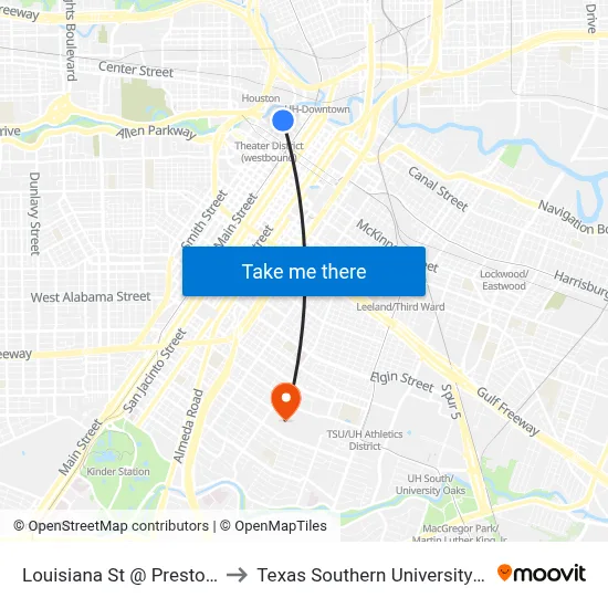 Louisiana St @ Preston St to Texas Southern University REC map