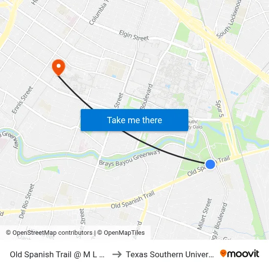 Old Spanish Trail @ M L King Blvd to Texas Southern University REC map