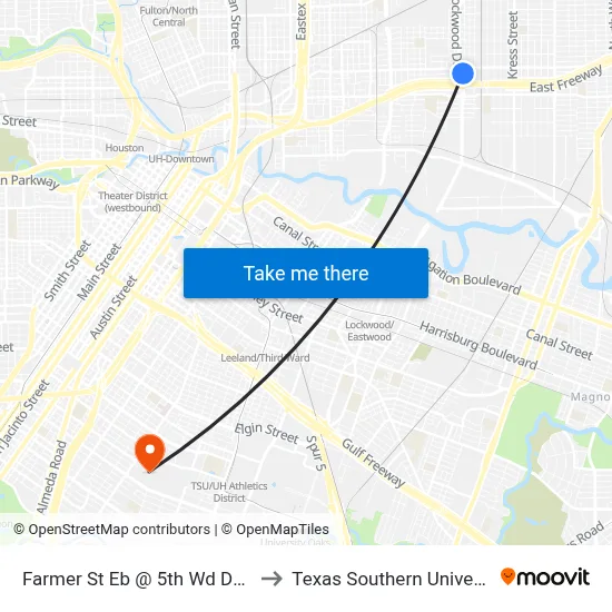 Farmer St Eb @ 5th Wd Dnvr Hrb Tc to Texas Southern University REC map