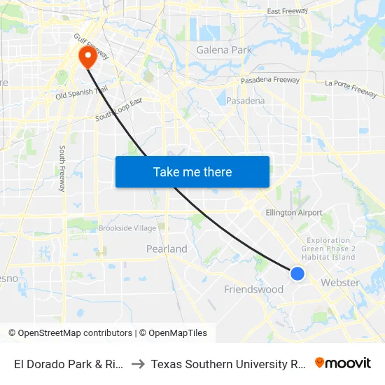 El Dorado Park & Ride to Texas Southern University REC map