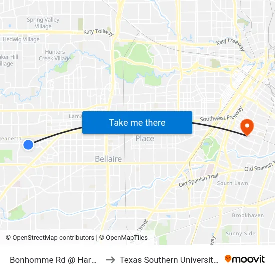 Bonhomme Rd @ Harwin Dr to Texas Southern University REC map