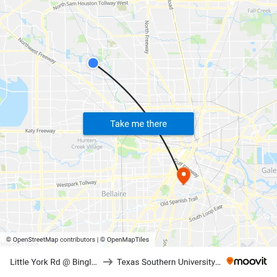 Little York Rd @ Bingle Rd to Texas Southern University REC map