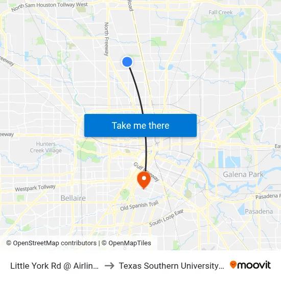 Little York Rd @ Airline Rd to Texas Southern University REC map