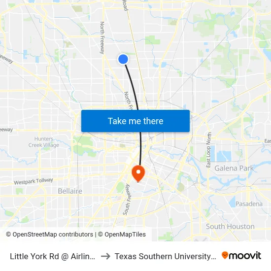 Little York Rd @ Airline Rd to Texas Southern University REC map