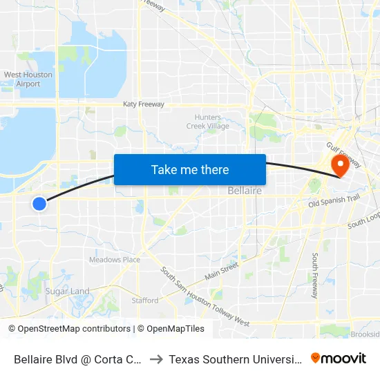 Bellaire Blvd @ Corta Calle Dr to Texas Southern University REC map