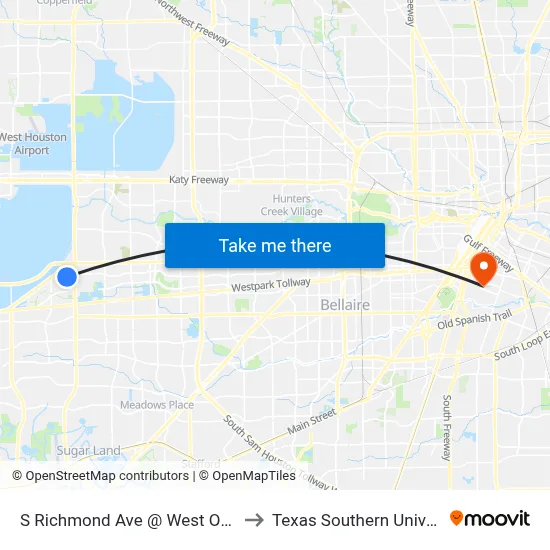 S Richmond Ave @ West Oaks Plaza Dr to Texas Southern University REC map