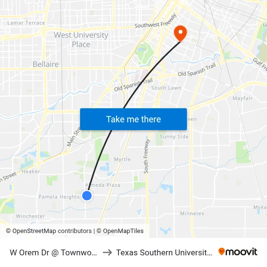 W Orem Dr @ Townwood Dr to Texas Southern University REC map