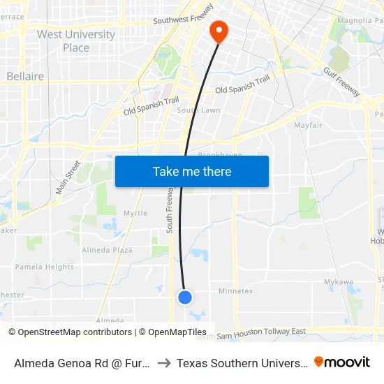 Almeda Genoa Rd @ Furman Rd to Texas Southern University REC map
