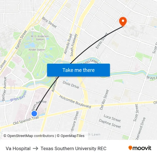 Va Hospital to Texas Southern University REC map