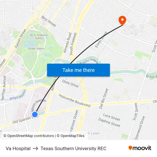 Va Hospital to Texas Southern University REC map