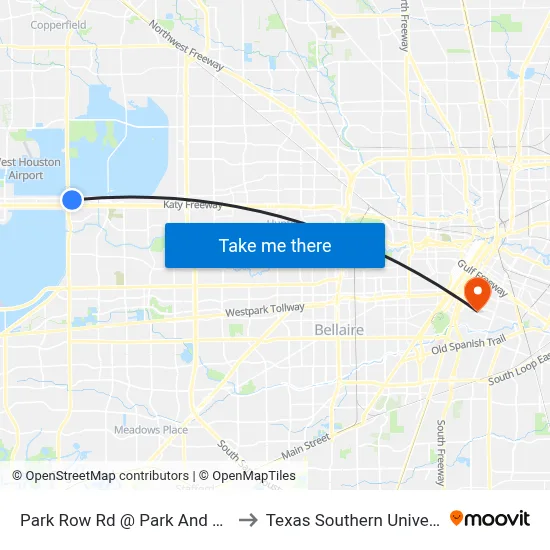 Park Row Rd @ Park And Ride Dr MB to Texas Southern University REC map
