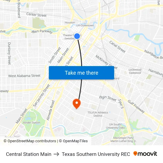 Central Station Main to Texas Southern University REC map