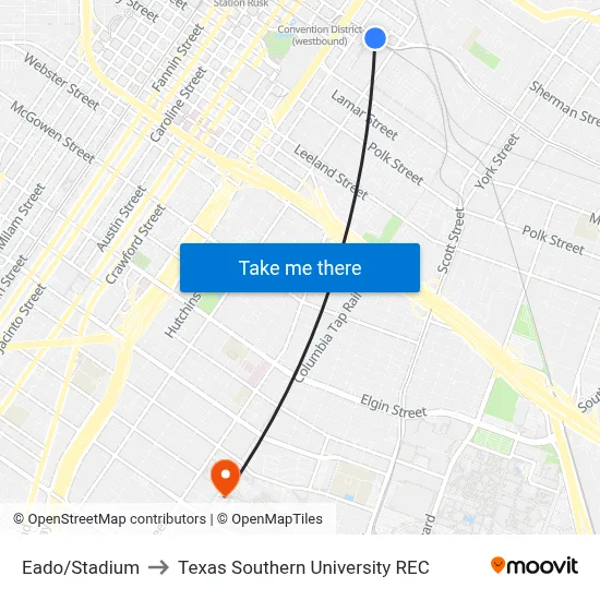 Eado/Stadium to Texas Southern University REC map