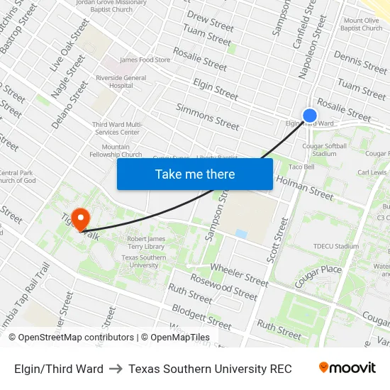 Elgin/Third Ward to Texas Southern University REC map