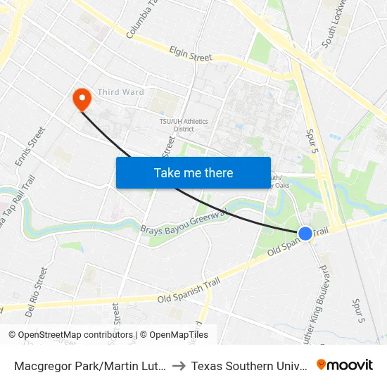 Macgregor Park/Martin Luther King, Jr. to Texas Southern University REC map