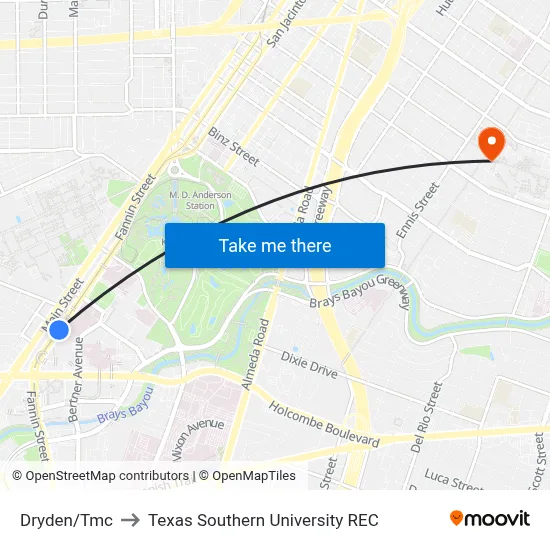 Dryden/Tmc to Texas Southern University REC map