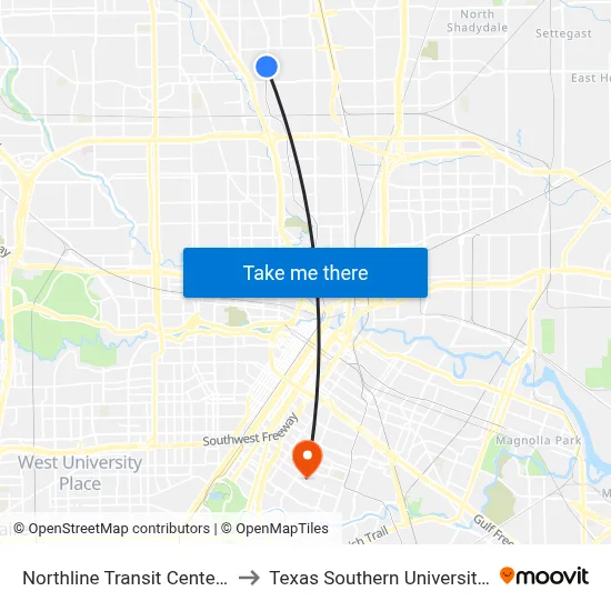 Northline Transit Center/Hcc to Texas Southern University REC map