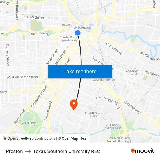 Preston to Texas Southern University REC map