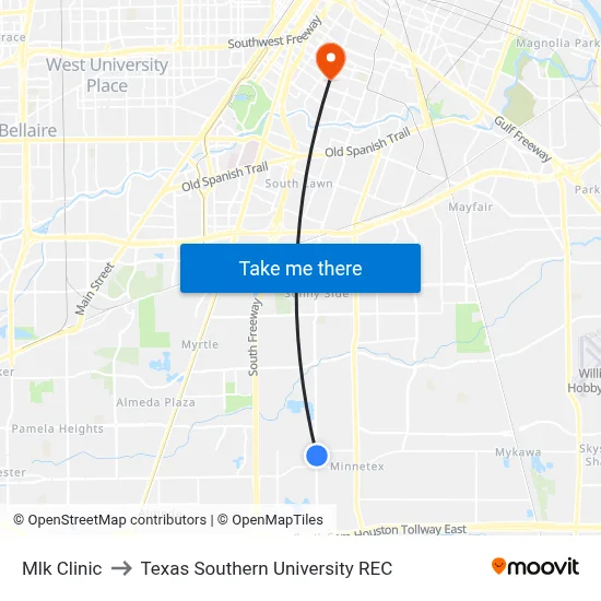 Mlk Clinic to Texas Southern University REC map