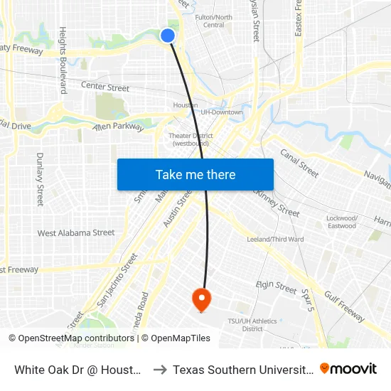 White Oak Dr @ Houston Ave to Texas Southern University REC map