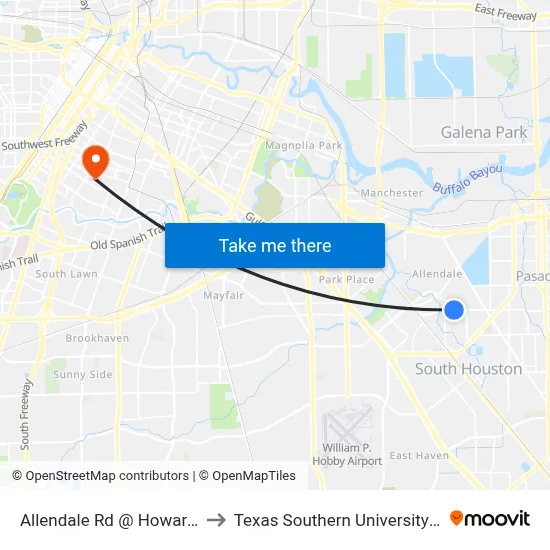 Allendale Rd @ Howard Dr to Texas Southern University REC map