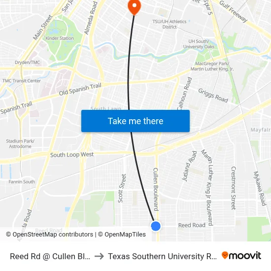 Reed Rd @ Cullen Blvd to Texas Southern University REC map