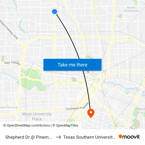 Shepherd Dr @ Pinemont Dr to Texas Southern University REC map
