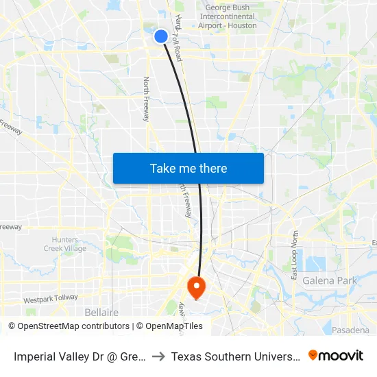 Imperial Valley Dr @ Greens Rd to Texas Southern University REC map