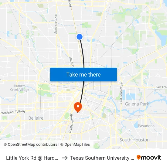 Little York Rd @ Hardy Rd to Texas Southern University REC map