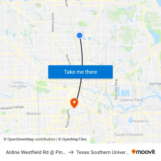 Aldine Westfield Rd @ Pine Tree Dr to Texas Southern University REC map