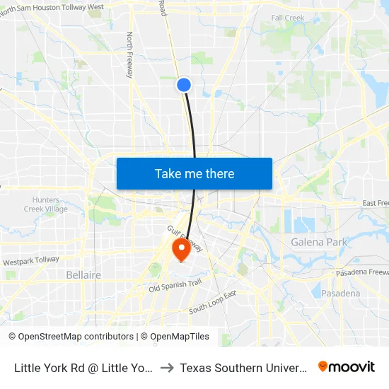 Little York Rd @ Little York Plaza to Texas Southern University REC map