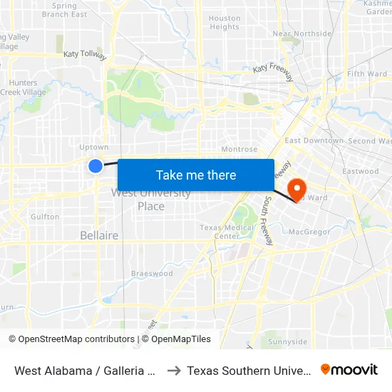 West Alabama / Galleria Station Nb to Texas Southern University REC map
