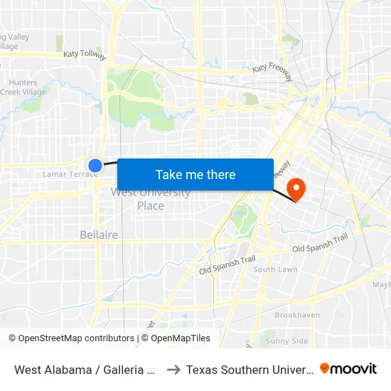 West Alabama / Galleria Station Sb to Texas Southern University REC map